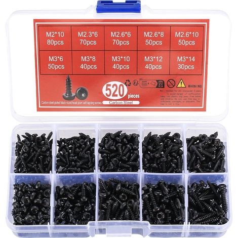 520 pièces vis autotaraudeuses Torx bois/métal/plastique, M2–M3 (1/5)
