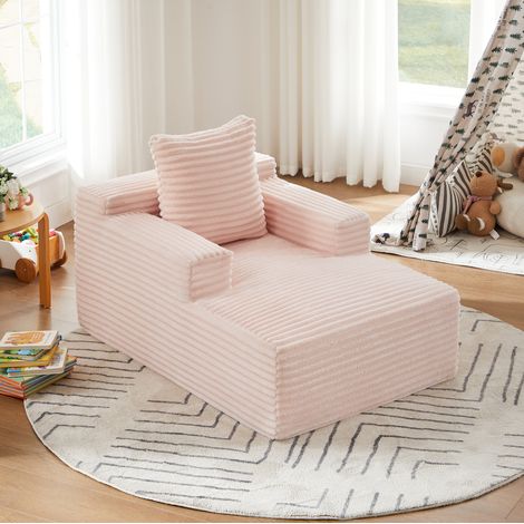 Fauteuil chaiselongue 117x81x50 cm en velours côtelé rose, gain de place pour salon FLORAGRACE (1/5)