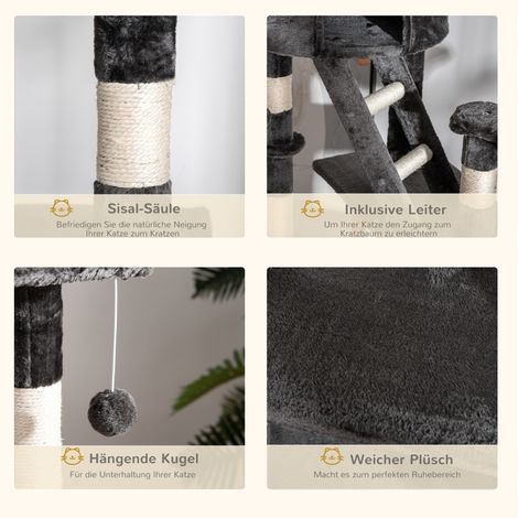 Arbre à chat hauteur plafond 240-260 cm avec sisal naturel, gris foncé, pour grands chats (1/5)