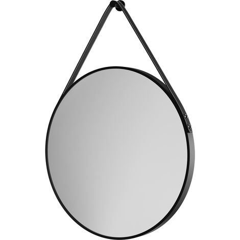 Colore Oakmount Matt Black Frame with Black Strap 600mm Round Mirror (1/5)