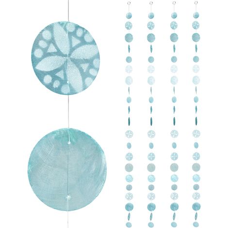Relaxdays Ghirlanda Carillon, Set da 4, per Finestra, Balcone, Porta, Tende con Conchiglie, L: 180 cm, Fiori, Turchese