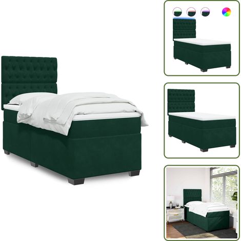 Letto con luci LED - vidaXL Giroletto a Molle con Materasso Verde Scuro 90x200 cm Velluto - Letto in velluto