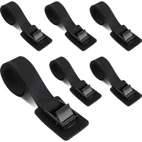 Lot de 6 sangles de serrage courtes, sangles de serrage noires avec rembourrage Grande capacité de charge Sangles de serrage réglables avec verrou à cliquet pour coffre de toit, moto, kayak (1/5)