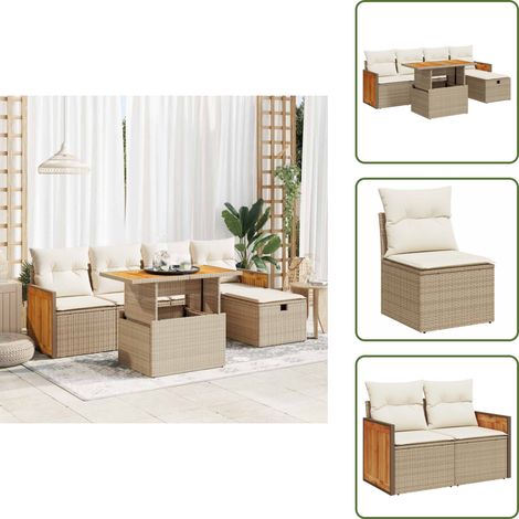 6-tlg. Garten-Sofagarnitur mit Kissen Beige Poly Rattan - Gartensofa Set - Garten Sofa Set - Outdoor Sofa Set - Garten Sofagarnitur (1/5)