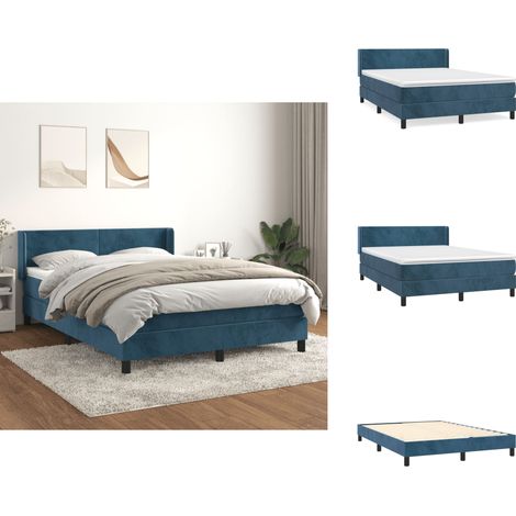 Boxspringbett mit Matratze Dunkelblau 140x190 cm Samt - Samtbett - Boxspringbett - Doppelbett - Schlafzimmermöbel - Luxusbett (1/5)