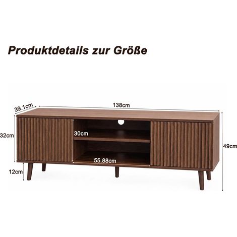 Meuble TV en bois noyer 138 cm style Mid-Century avec rangements ouverts (1/5)