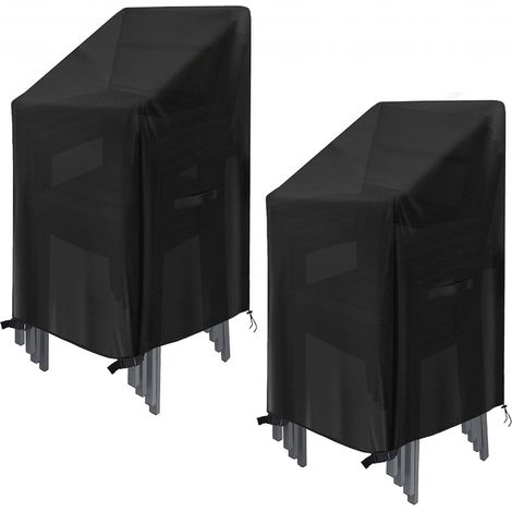 housses de chaise jardin empilables imperméables en oxford 210D avec corde et bo 75X75X120 cm 2 pièces Tissu Noir (1/4)