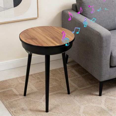 Tavolino Basso con Bluetooth Speaker per Soggiorno Tavolino Caffè in Legno con Porta USB 40x40x57 cm