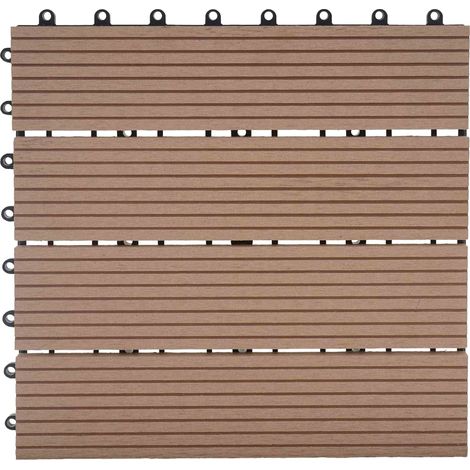 11x carreau WPC Rhone, carrelage balcon/terrasse, optique bois à 30x30cm - 1m² - premium, teck linéaire (1/5)