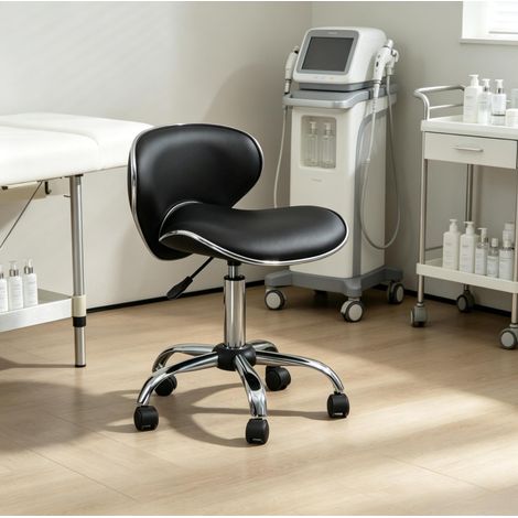 Arbeitsrollhocker 44 x 48 x 62–74 cm aus schwarzem Polyurethan, höhenverstellbar – MEUBLIV (1/5)