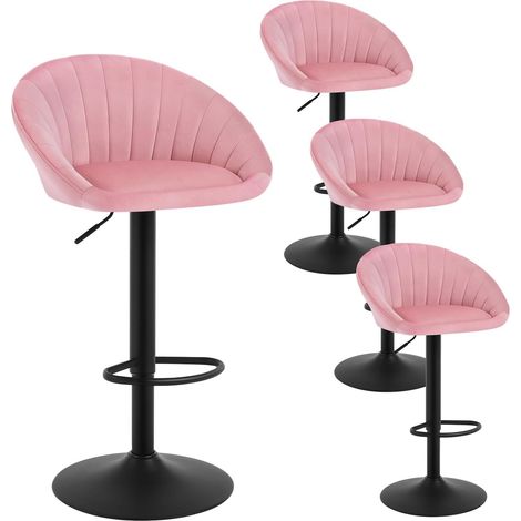 Lot de 4 Tabouret de Bar WOLTU, Chaise de Bar Pivotante Réglable en Hauteur, Tabouret Cuisine en Velours et métal, Rose (1/5)