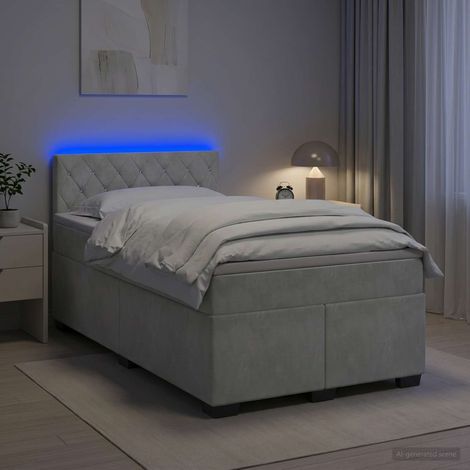 vidaXL Lit boxspring avec matelas Gris clair 120 x 190 cm Velours (1/5)