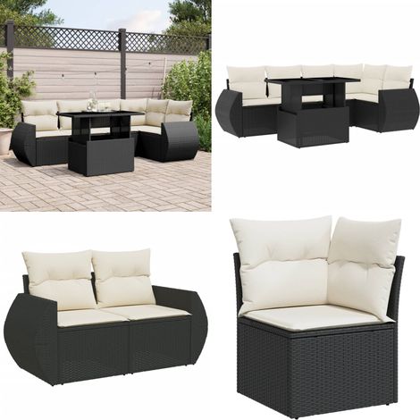 6-tlg. Garten-Sofagarnitur mit Kissen Schwarz Poly Rattan - Gartenmöbel Set - PE-Rattan Möbel - Outdoor Lounge - Gartenecke - Sofasatz - Home & Living (1/5)