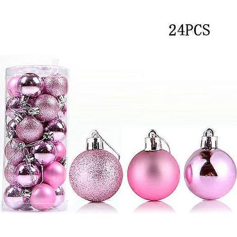 24 boules de Noël roses de 3 cm de diamètre, à suspendre au sapin ou à suspendre. Décoration idéale pour Noël et le Nouvel An. (1/5)