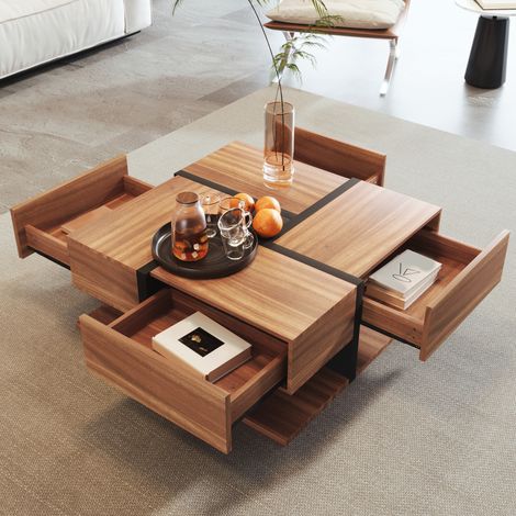 table salon rangement 4 tiroirs 78 cm bois naturel OKMYHOME (1/5)