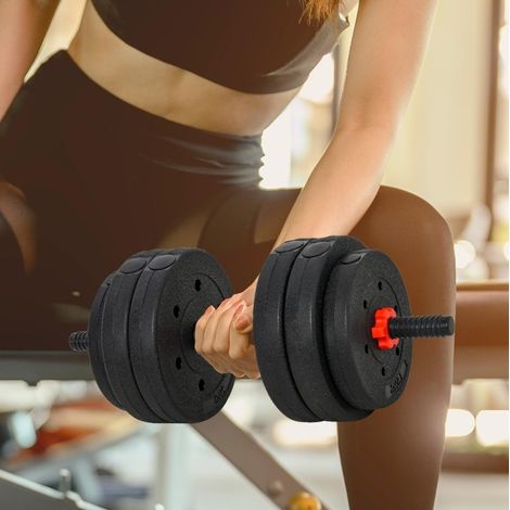 Set manubri regolabili 25 kg 2 in 1, manubri e bilanciere, nero HAVRYA (1/5)