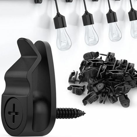 Lot de 20 pièces Noir Crochets à visser Clips de guirlande lumineuse dextérieur Crochet de Suspension pour guirlandes lumineuses et décoration (1/5)