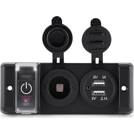 (Schwarz + Rot) Dual-USB-Zigarettenanzünder-Schalterpanel – GOTOTOP – Wasserdicht, 12 V, 3,1 A – Universal – Schwarz/Rot (1/4)
