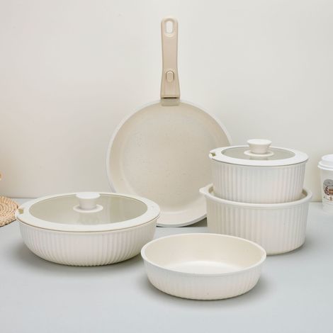 Lot de 11 cuisine avec Poignées Détachables,Empilables Antiadhésive Granit Sets de poêles et casseroles avec Couvercles, Peu encombrant Poêle à frire