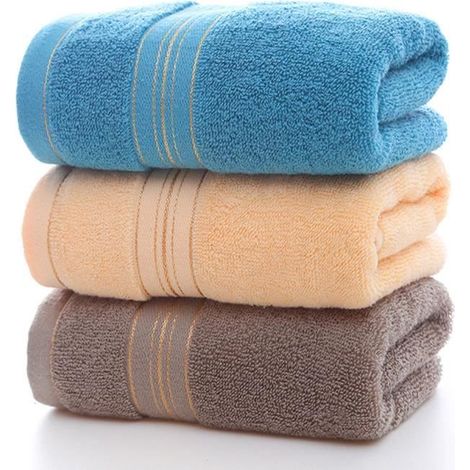 Serviettes de toilette - C - Lot de 3 - Coton absorbant épais - 74x34 cm - Bleu