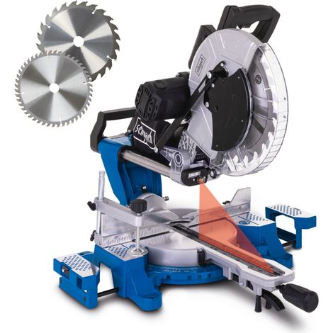 Scheppach Scie à onglet radiale HM140L – 2000 W - Largeur de coupe 330 mm - Hauteur de coupe 105 mm - Lame Ø305 mm - Double inclinaison - Table de travail -45°/+45° - Stable & légère - Laser intégré