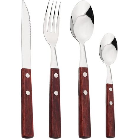 Aiperq – 4-teiliges Edelstahl-Besteckset – Griffe aus Massivholz – Verstärktes Besteck für lange Haltbarkeit – Servierbesteck im Vintage-Stil (1/4)