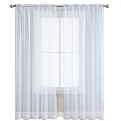Rideaux voilages blancs à œillets pour salon et chambre (55''L x 84''H, 2 panneaux) (1/5)