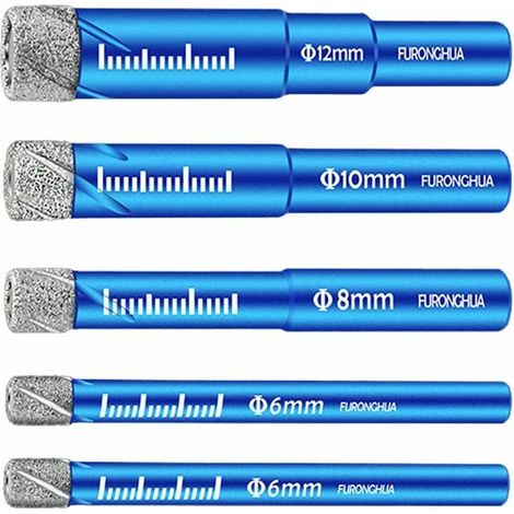 5 Piece Diamond Drill Bit Set 6/6/8/10/12mm Diamond Drill Bits for Granite Tile, Ceramic, Marble, Stone, Glass and other materials, Set of 2 (1/5)