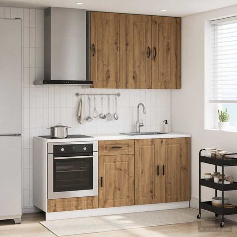 Ensemble meubles de cuisine 5 pièces avec rangement en bois d’ingénierie chêne artisanal - PANGIVO (1/5)