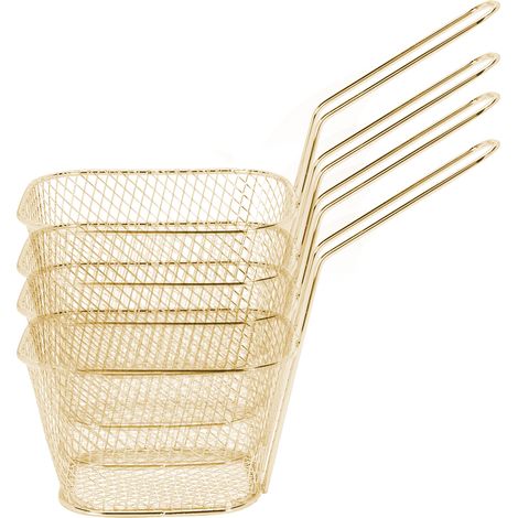 Lot de 4 paniers à friture en acier inoxydable, passoire de cuisson pour frites, ustensile de cuisine doré (1/5)
