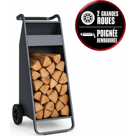 Porte-bûches Paolo Rangement à bois mobile avec 2 roues & poignée rembourrée 43 × 56 × 116 cm (1/5)