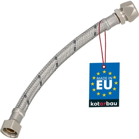 KOTARBAU® Flexible Robinet 3/8" x 3/8" - Tuyau Robinet Cuisine 20 cm - Écrou Tournant x Raccord à Sertir - Rallonge Robinet Cuisine Flexible - Tuyau Flexible Plomberie - Acier Inoxydable - Argent (1/4)
