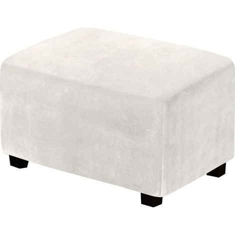 Housse extensible pour pouf (ivoire) - Housse de pouf en velours - Housse de repose-pieds rectangulaire (1/4)