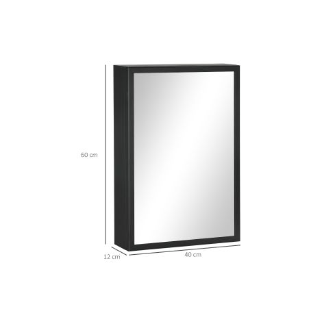 Armoire de toilette noire avec miroir, 3 étagères et rangement mural compact pour salle de bains, chambre et entrée (1/5)