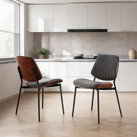 Chaises de salle à manger design lot de 2 grises simili cuir (1/5)