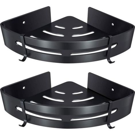 mensole angolari per doccia, in alluminio nero, montaggio autoadesivo senza foratura, per riporre oggetti in bagno e in cucina. (1/5)
