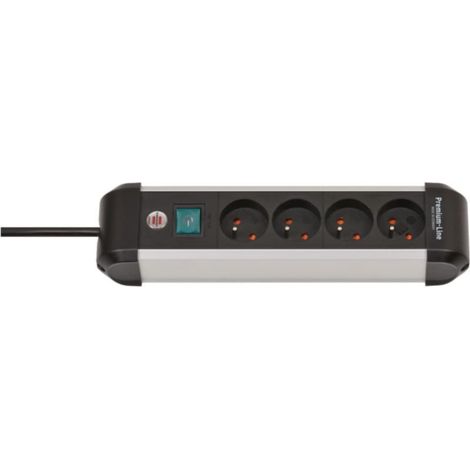 Brennenstuhl Regleta de 4 enchufes Premium-Alu-Line, de aluminio de alta calidad (con interruptor y cable de 1,8 m, fabricado en Alemania), color plateado y negro (1/4)