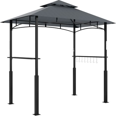 Grillpavillon mit LED 243 x 148 x 248 cm aus dunkelgrauem Metall mit Doppeldach (1/5)