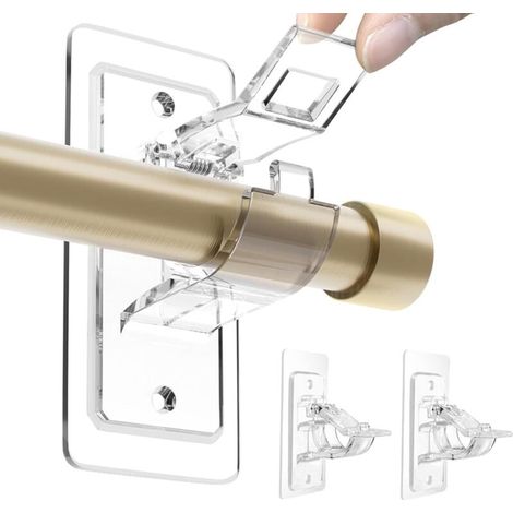 Support De Tringle À Rideaux - Sans Perçage - Adhésif En Gel Acrylique Nano - Compatible Barres Jusqu'à 3 Cm - Transparent - Lot De 2 (1/5)