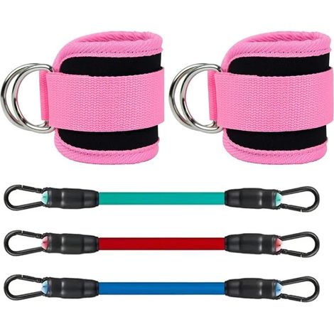 (Rose, ensemble de 5 pièces) Sangles de résistance, bandes de résistance, équipement de musculation des jambes, sangles, boucles de cheville (1/5)