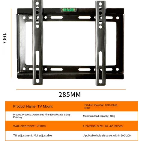 Support mural TV universel LED LCD, fixation murale pour écran plat, installation facile, compatible téléviseurs 14 à 42 pouces (1/5)