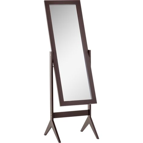 Miroir sur pied, miroir pleine longueur, miroir de coiffeuse avec pieds surélevés, MDF facile d'entretien, couleur café, 47 x 46 x 148 cm, pour chambre et couloir