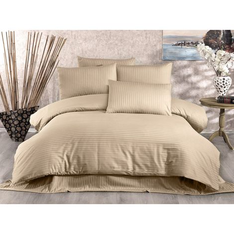Parure de lit - 1 housse de couette 220x240 cm + 2 taies d'oreiller 60x60 cm - 80 % coton, 20 % polyester - Cappuccino