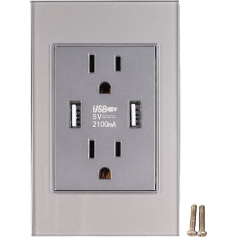 2,1-A-US-Standard-USB-Buchse mit Abdeckung aus gehärtetem Glas, 110–220 V, Grau – Serie 118