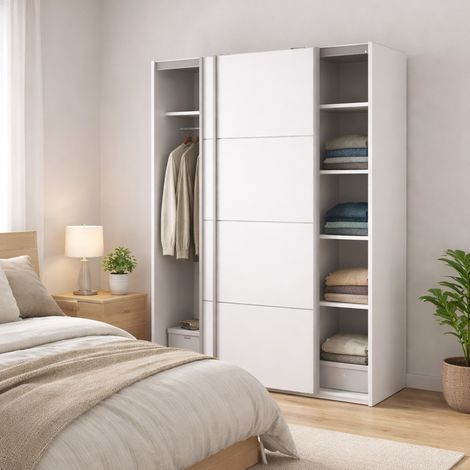 Dmora - Armario 2 puertas Appoline, Muebles de dormitorio, Vestidor, Armario de ropa, 122x64 h202 cm, Blanco (1/5)