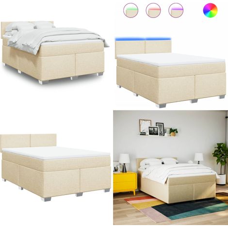 vidaXL Sommier à lattes de lit avec matelas Crème 140x190 cm Tissu (1/5)