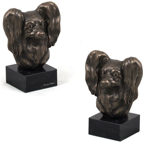 Papillon, Spaniel Continental - estatuilla de perro, busto sobre una base de piedra, escultura, trofeo para una exposición canina de Art-Dog (1/5)