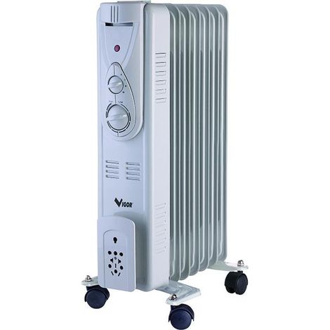 Vigor 9795220 Radiatore ad Olio 7 Elementi 1500 W con Termostato e Ruote colore Nero