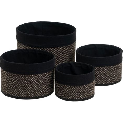 Set de 4 paniers ronds bambou et tissu noir (1/5)