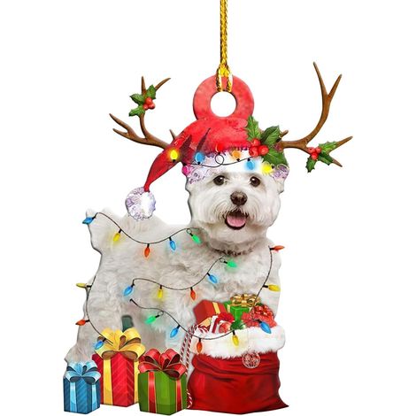 Ornement Chien Noël - Ornement Arbre de Noël en Bois - Décoration Suspendue pour Fête de Fin d'Année - Figurine Chien 10 cm - Lot de 1 (1/5)